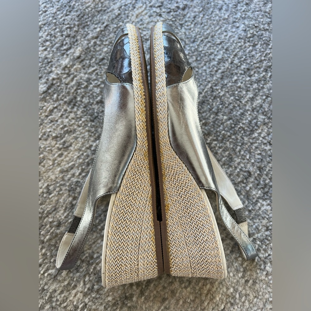 Amalfi Silver Metallic Slingback Wedge Sandals - Picture 4 of 6